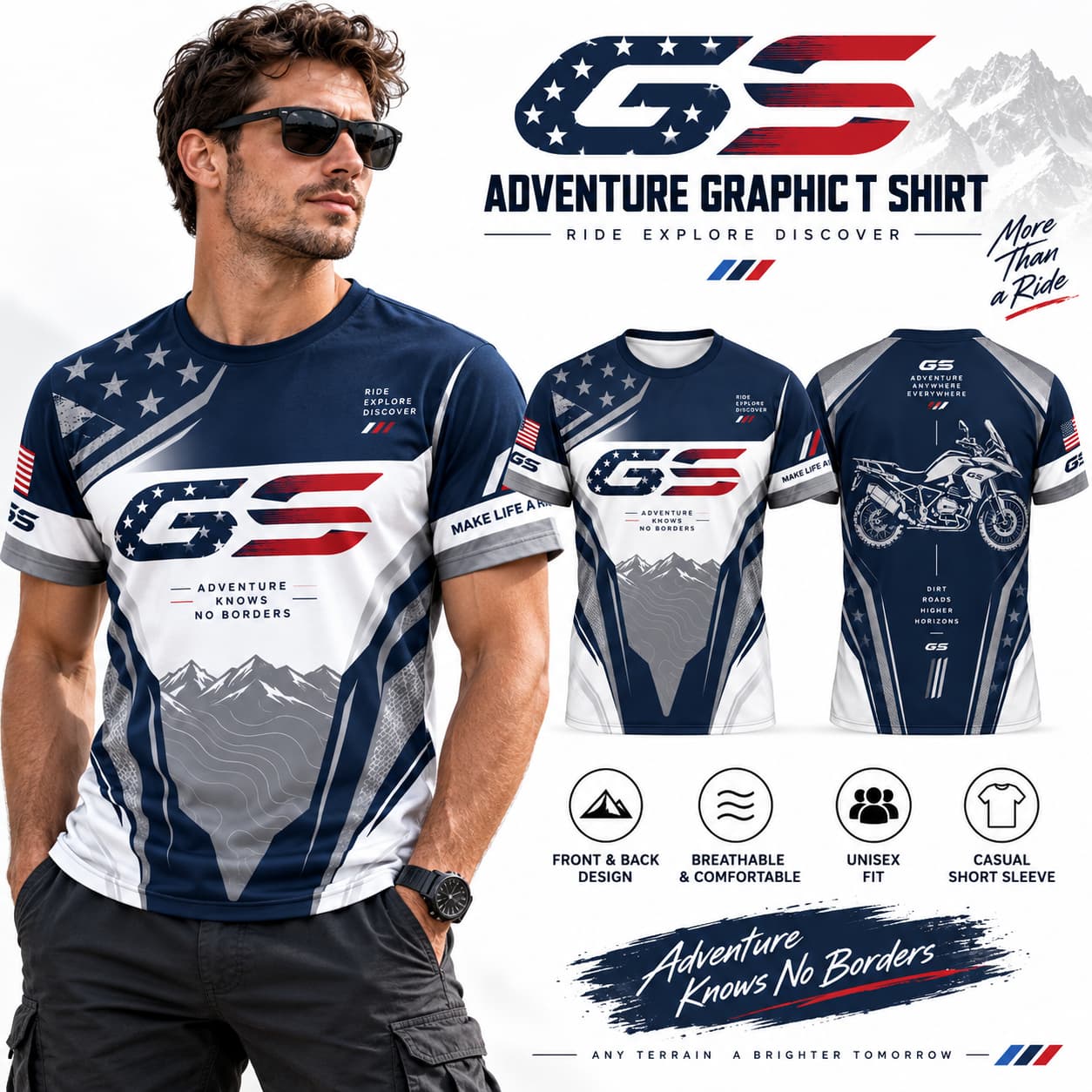Outdoor Adventure Usa - Maglietta da uomo GS Motorcycle USA